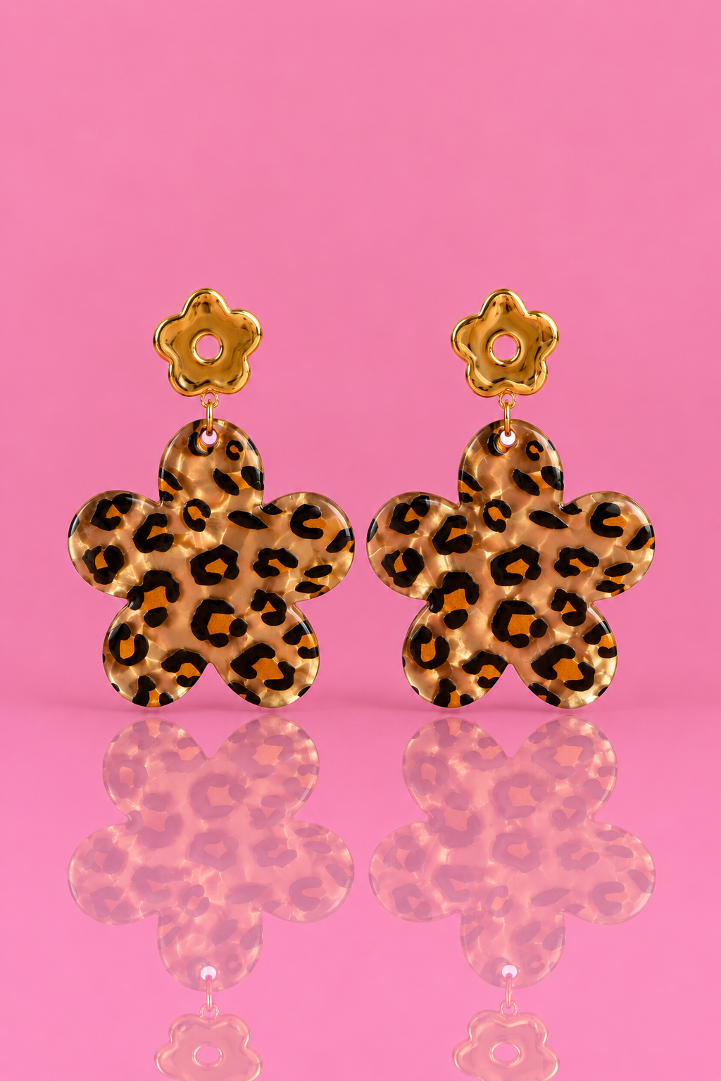 Boucles d'oreilles Daisy fleur léopard et fleur dorée