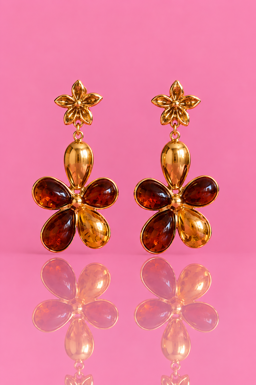 Boucles d'oreilles Hortense fleur ambrée et étoile dorée